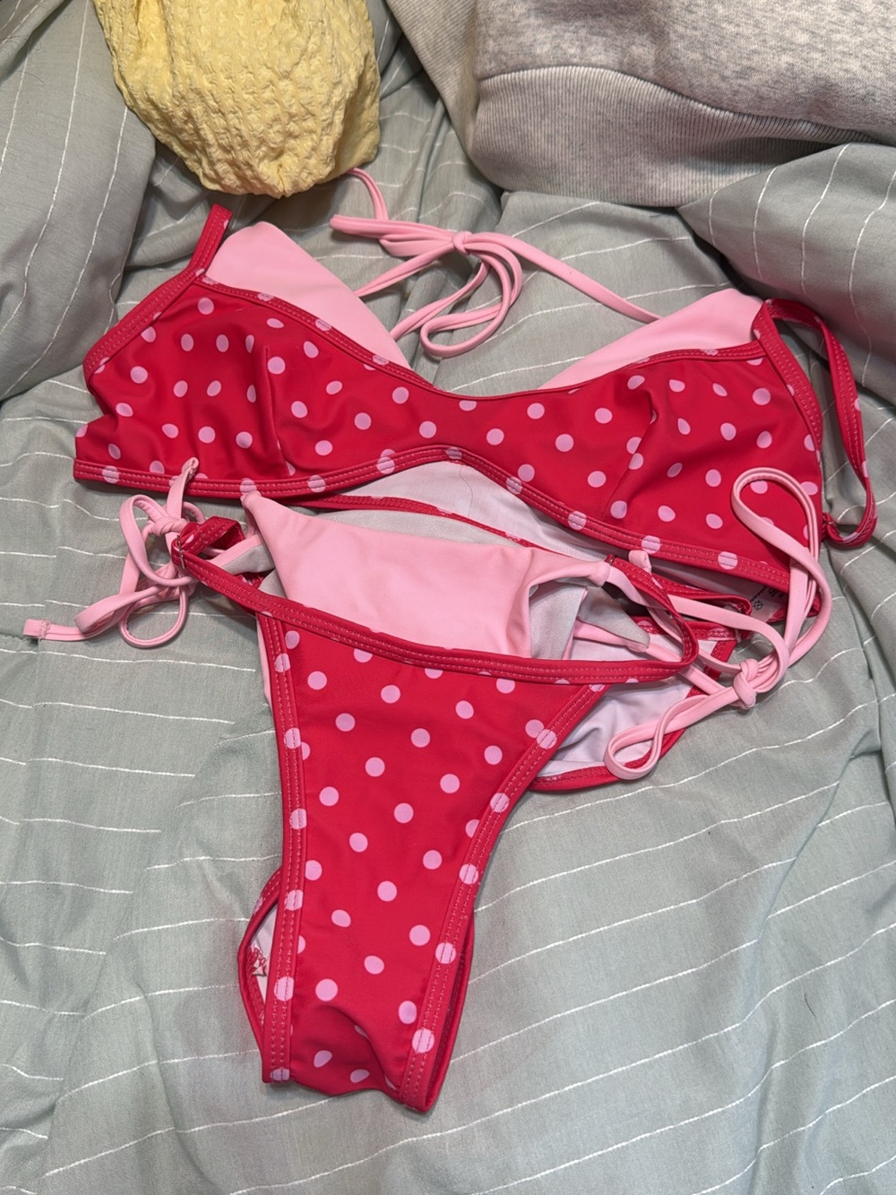 Amazon Red and Light Pink Polka Dot Bikini Set